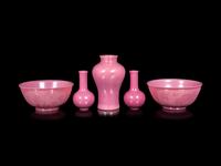 Five Chinese Opaque Pink Glass Articles