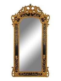 A Large Rococo Style Ebonized Parcel Gilt Pier Mirror