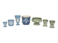 Seven Blue and Green Wedgwood Jasperware Articles