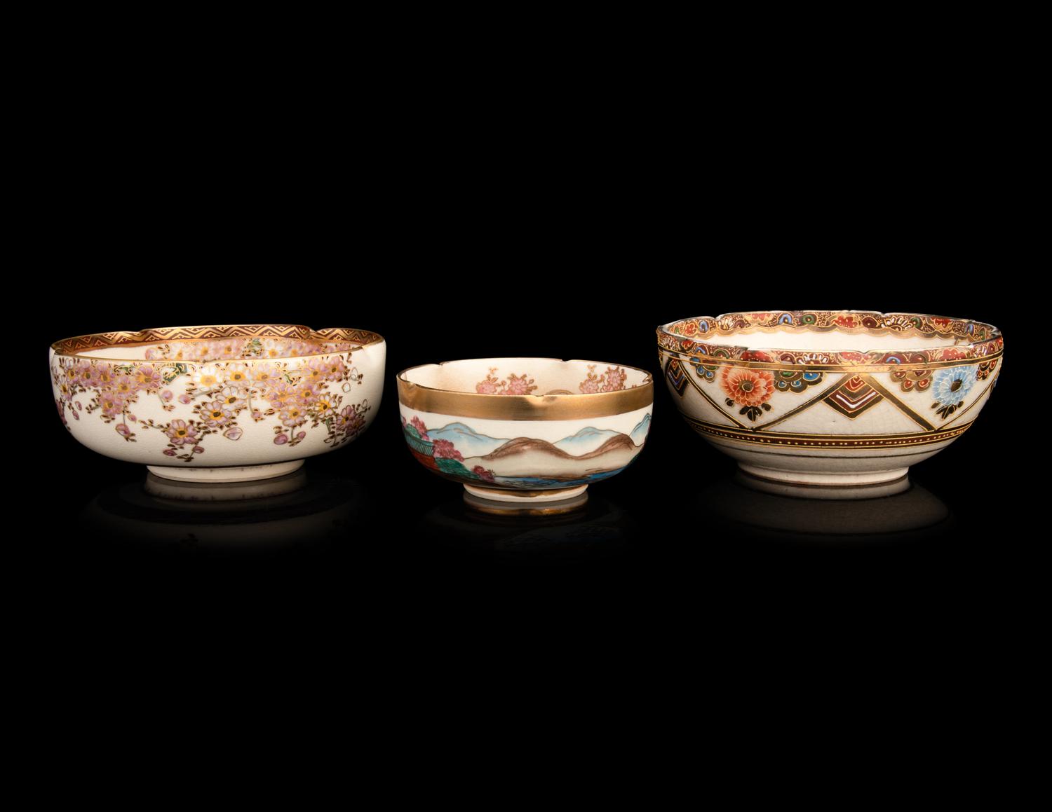Three Japanese Satsuma Floriform Bowls