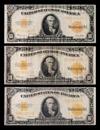 A Group of Three United States Series 1922 $10 Gold Certificates
