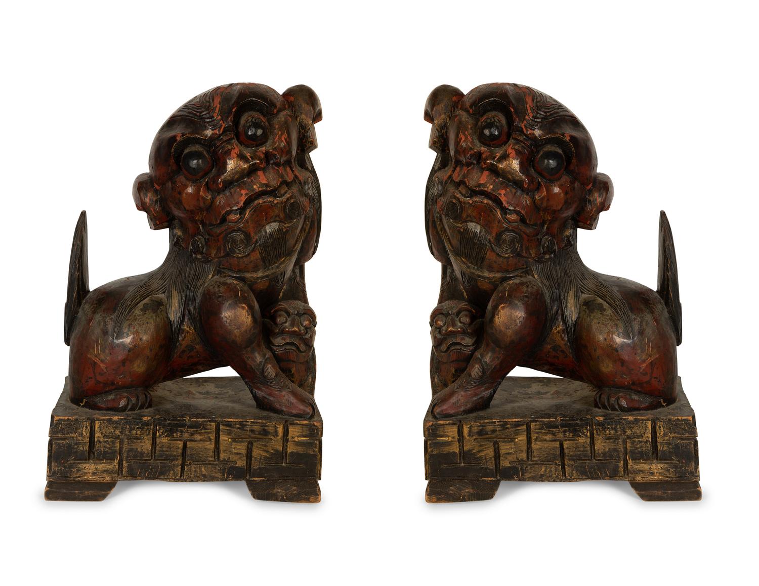 A Pair of Stylized Temple Guardian Figures — 20th Century