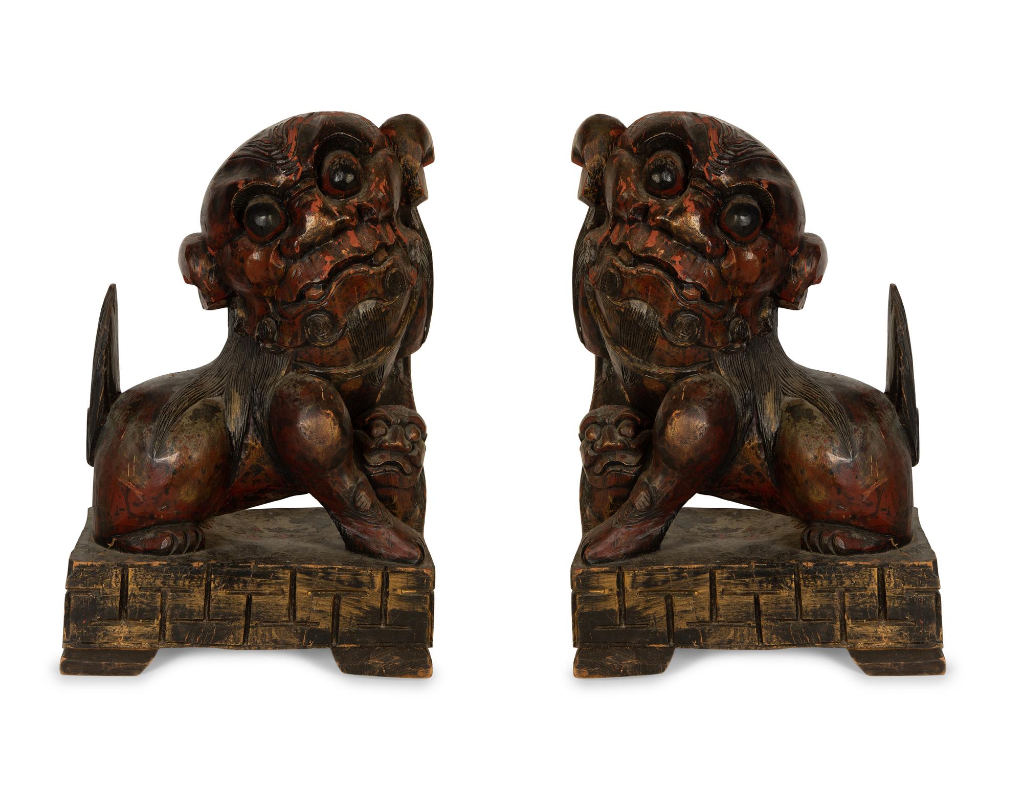 A Pair of Stylized Temple Guardian Figures — 20th Century