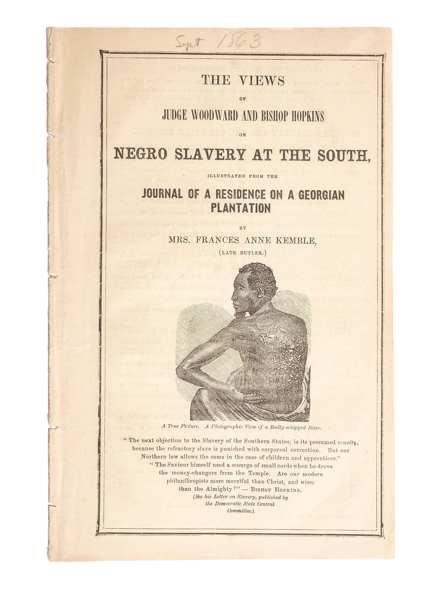 [SLAVERY & ABOLITION]. KEMBLE, Frances Anne (1809-1893).