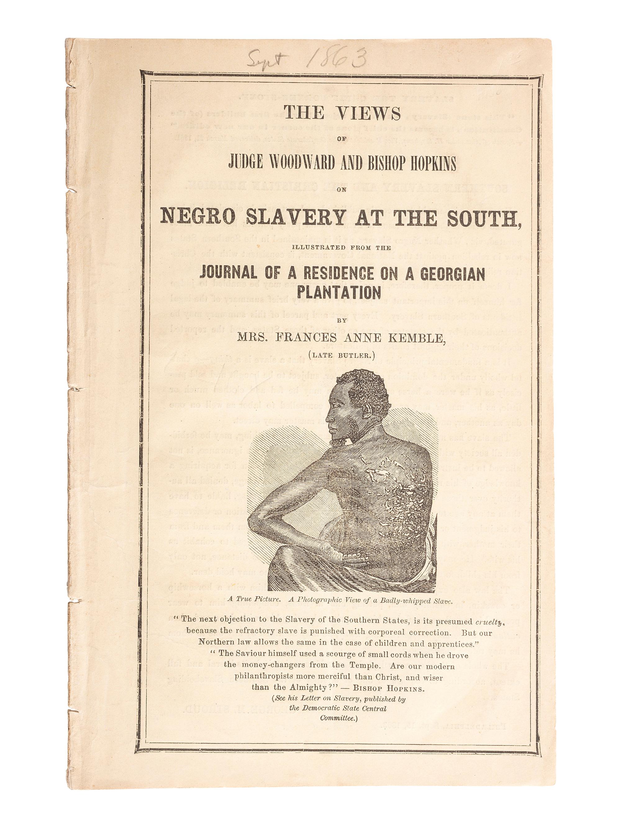 [SLAVERY & ABOLITION]. KEMBLE, Frances Anne (1809-1893).