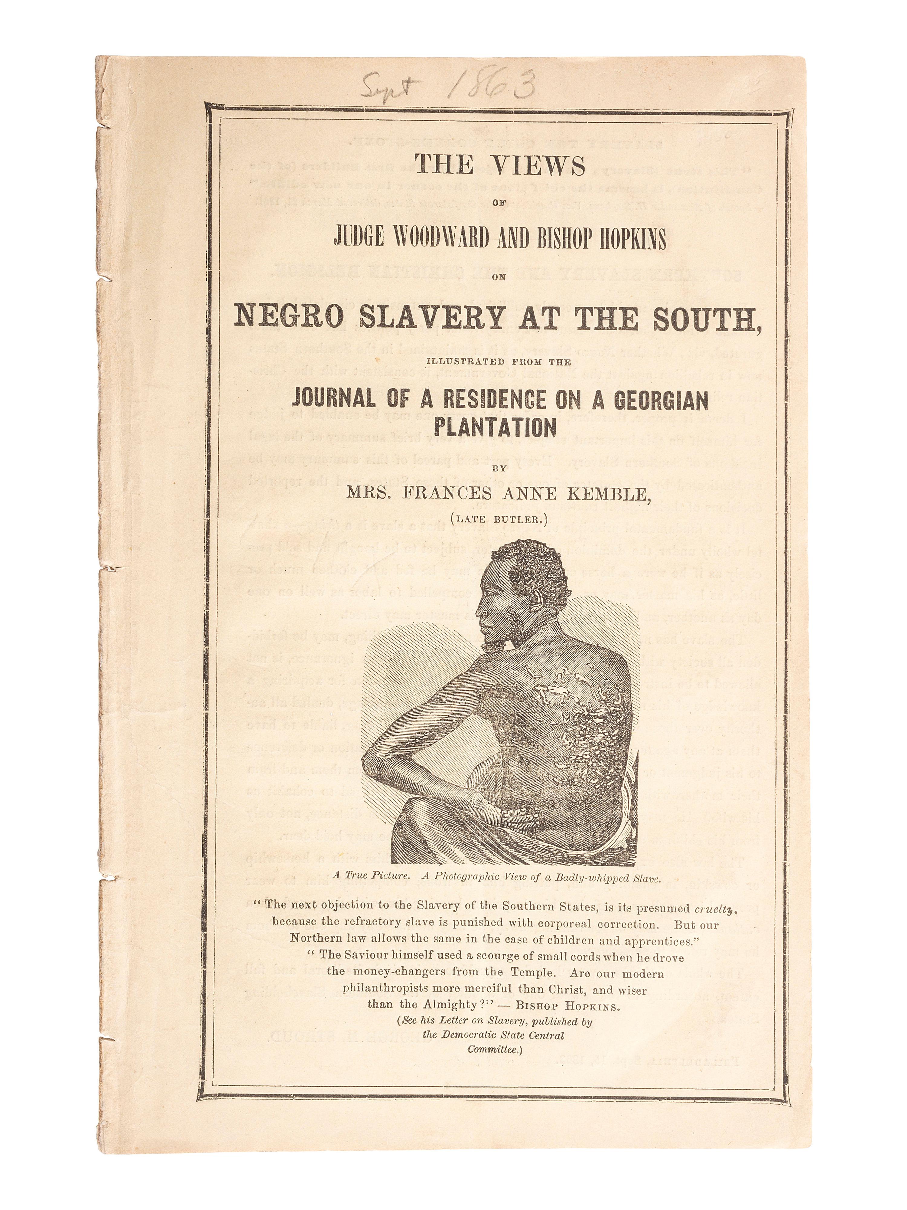 [SLAVERY & ABOLITION]. KEMBLE, Frances Anne (1809-1893).