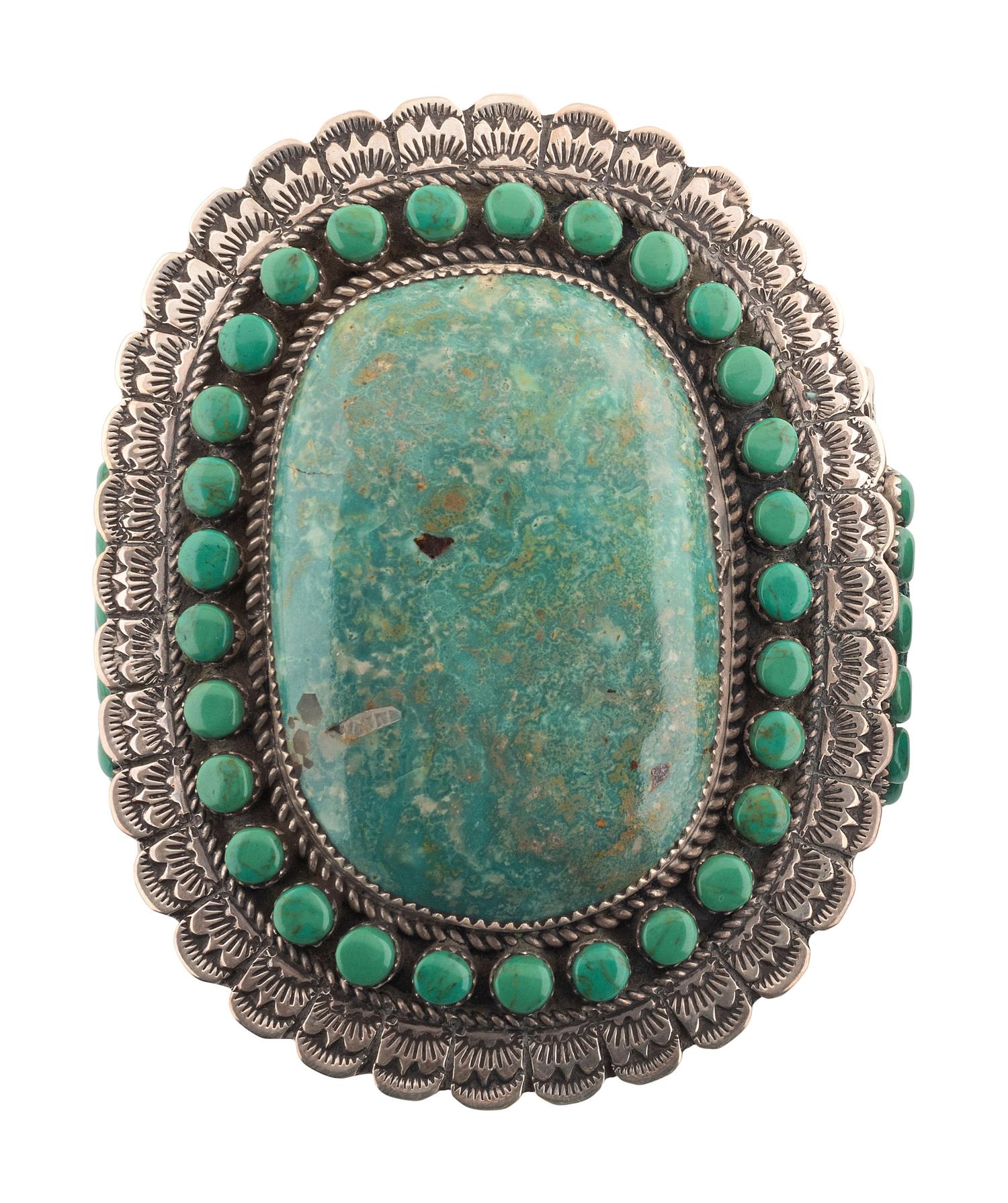 Navajo Sterling Silver and Turquoise Cluster Cuff Bracelet