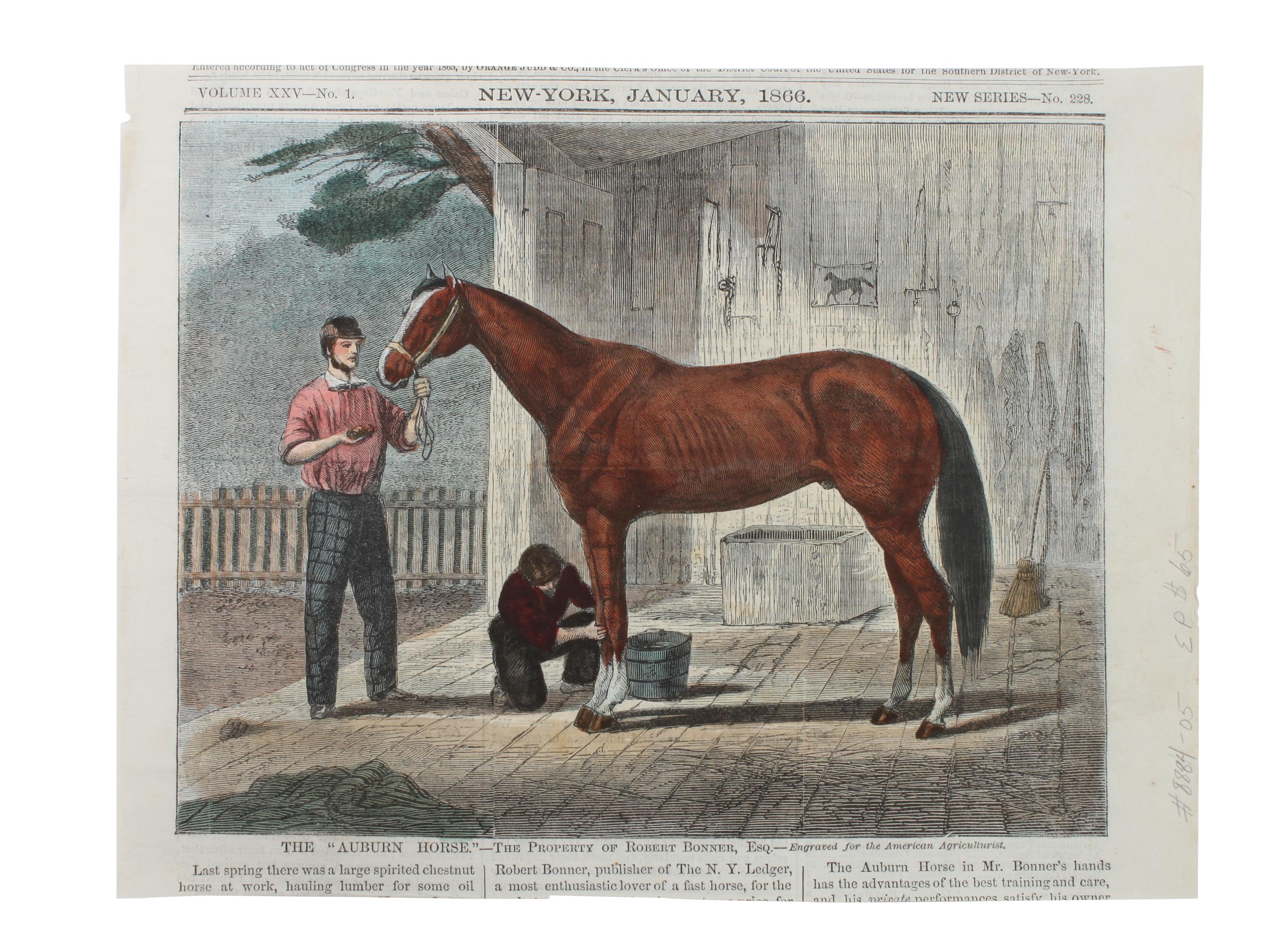 Six Hand Colored Race Horse Prints Height 7 x width 10 inches (largest) — 19TH CENTURY