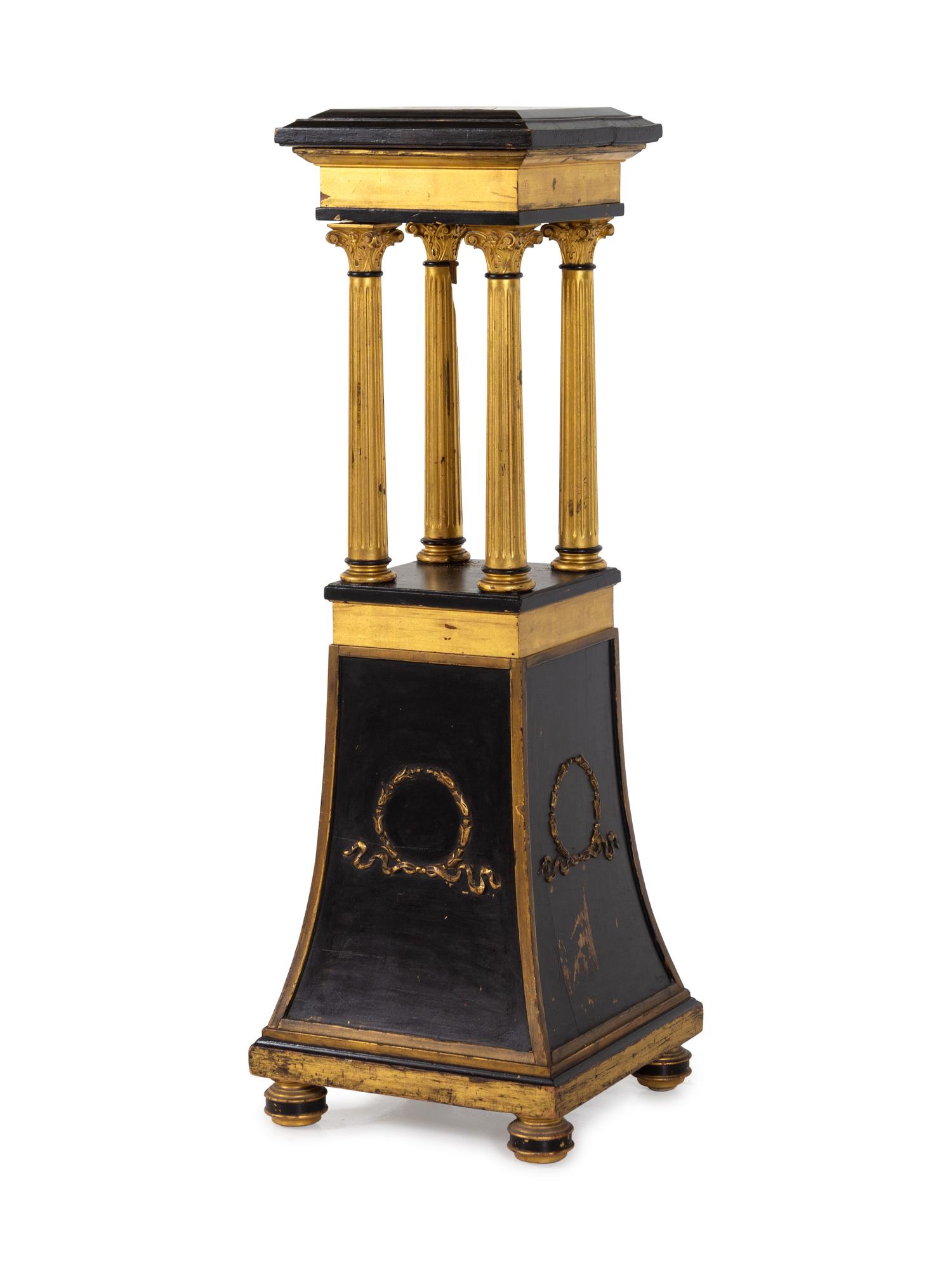 An Empire Style Parcel Gilt Wood Pedestal