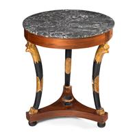 A Charles X Mahogany, Part Ebonized and Parcel Gilt Marble-Top Guéridon