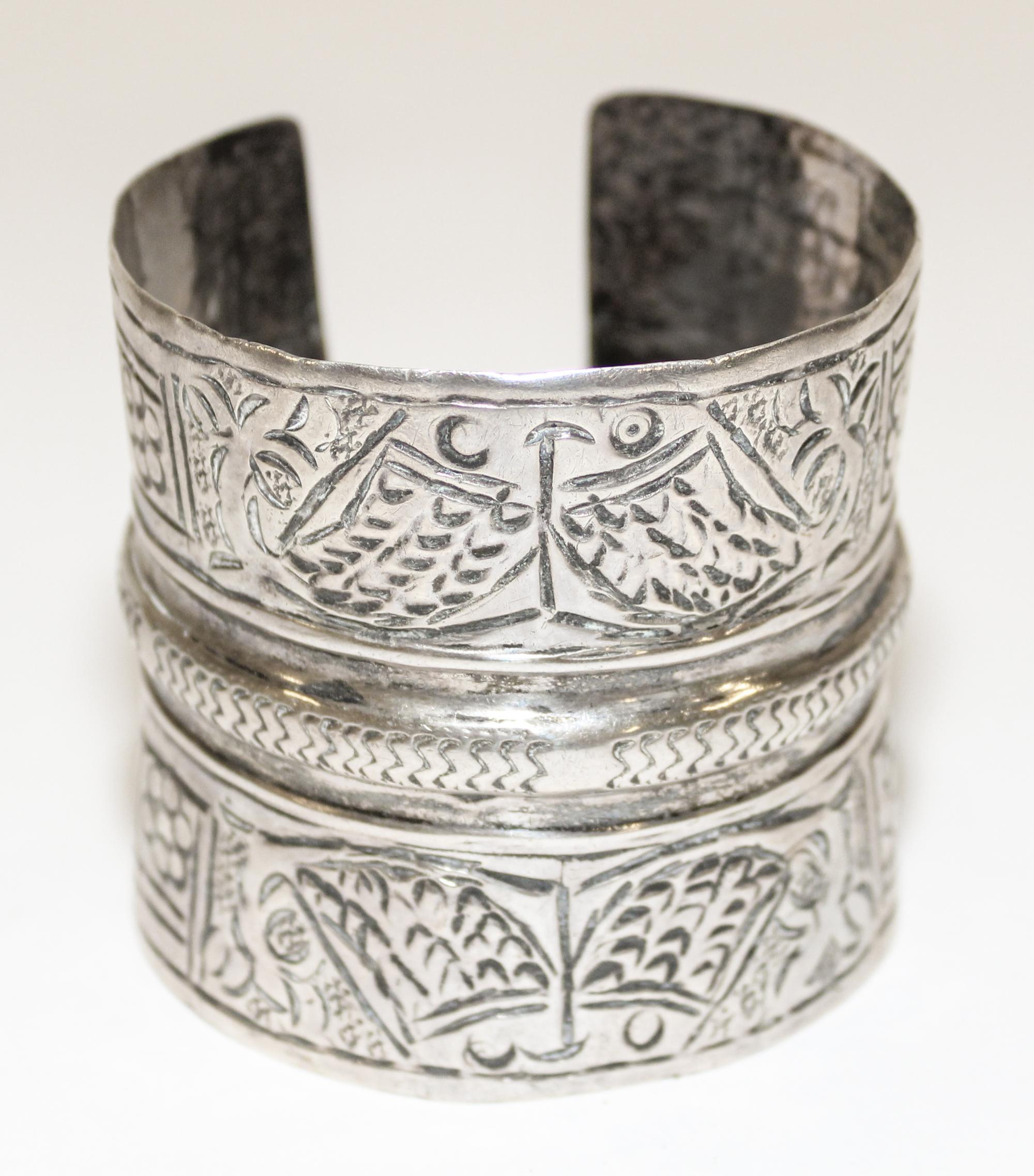 An Egyptian Silver Cuff Bracelet Diameter of exterior 2 3/4 inches.