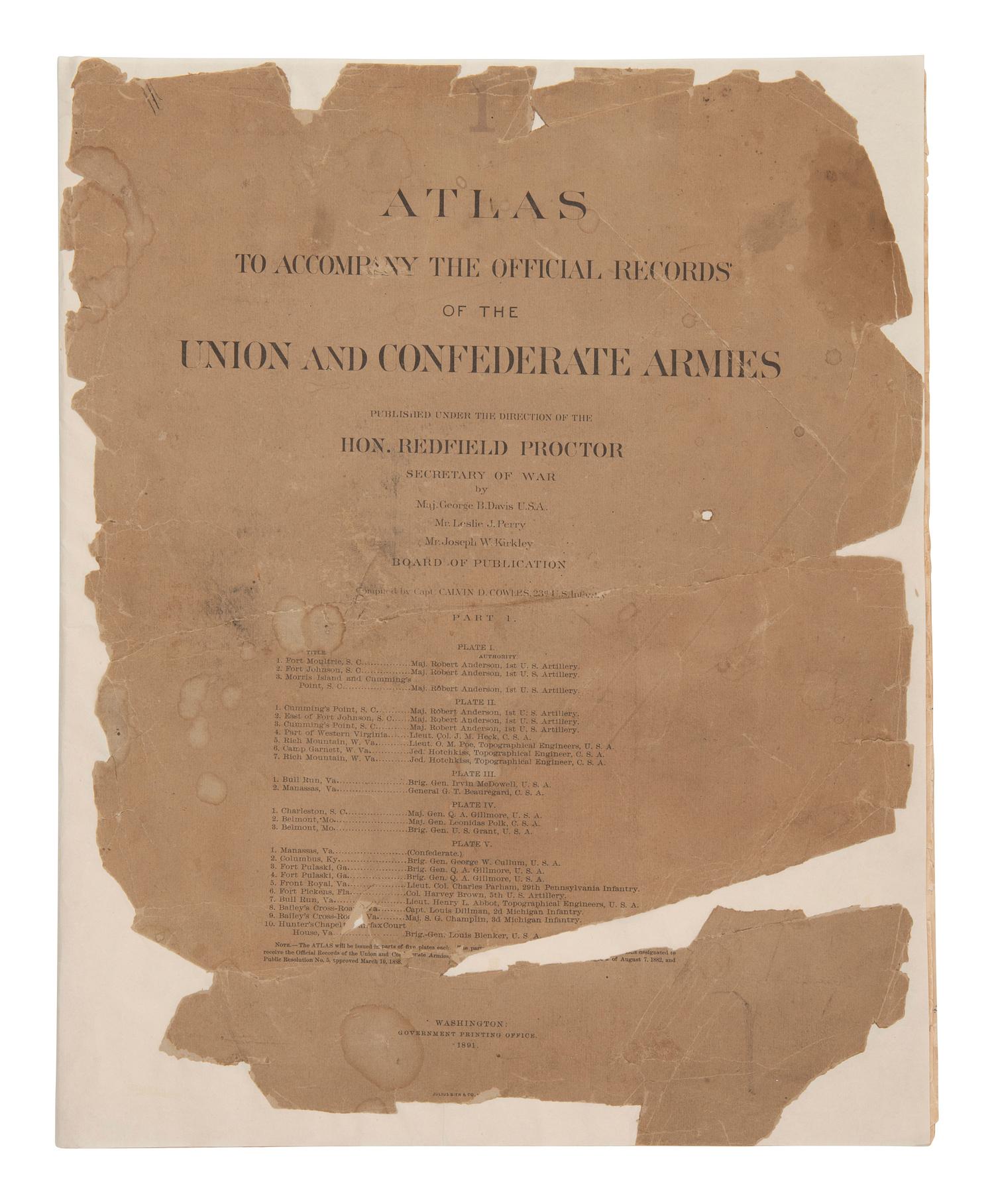 [CIVIL WAR]. COWLES. Atlas to Accompany the Official Records of the Union and Confederate Armies .