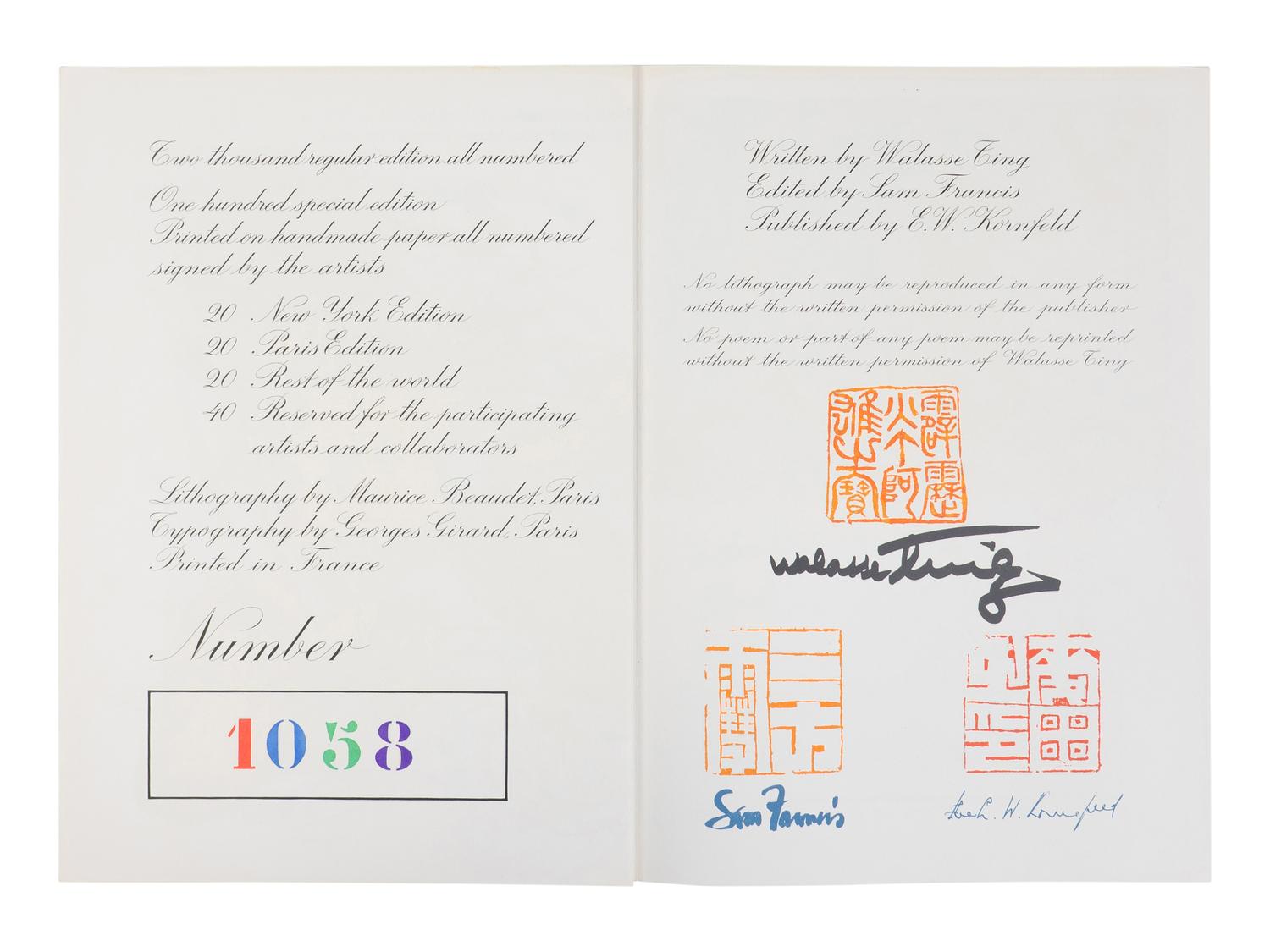 [ARTIST BOOK]. TING, Walasse (1929-2010). 1 Cent Life . Bern: E.W. Kornfeld, 1964.