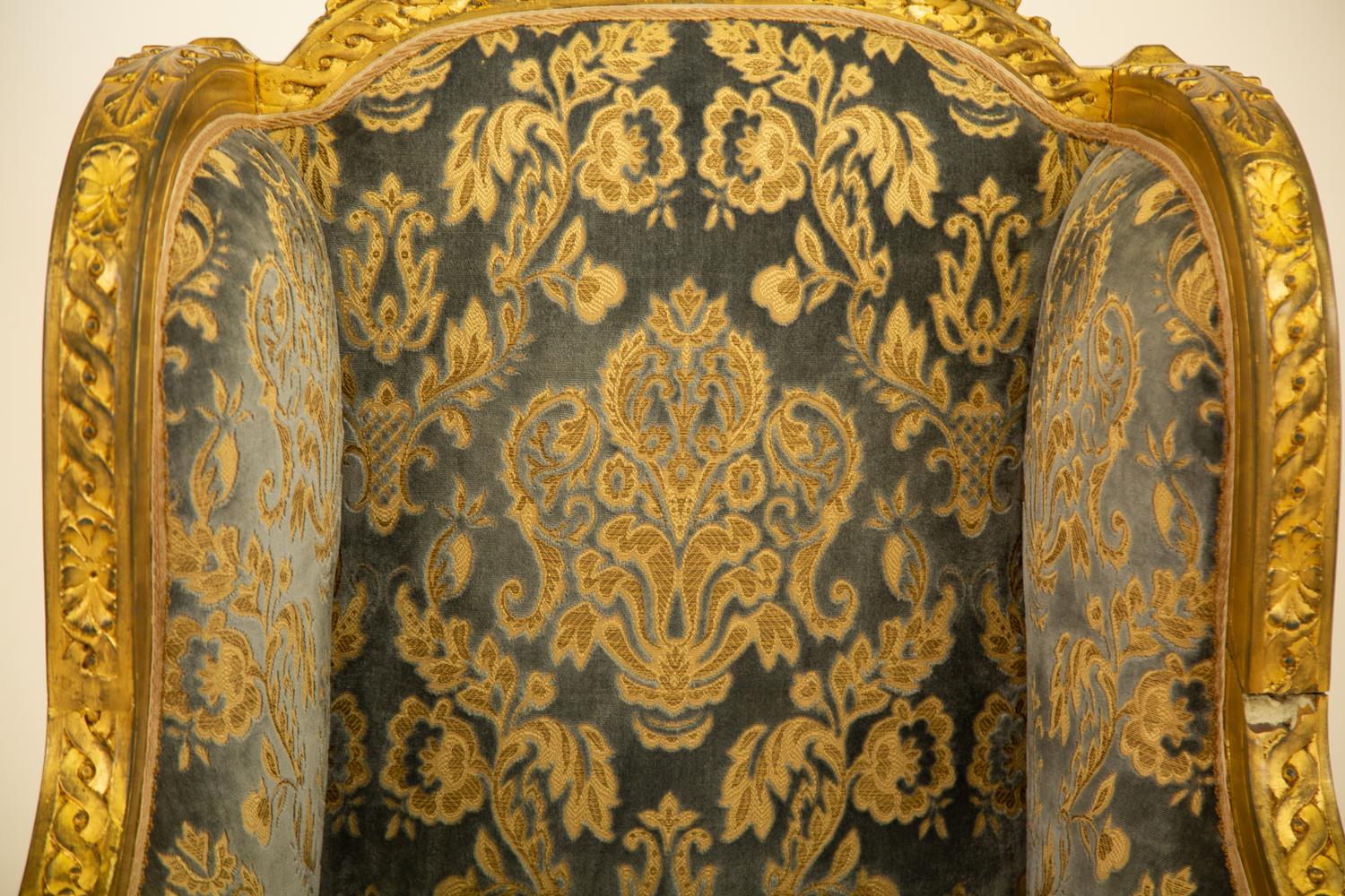 A Pair of Louis XVI Style Giltwood Bergeres a Oreilles