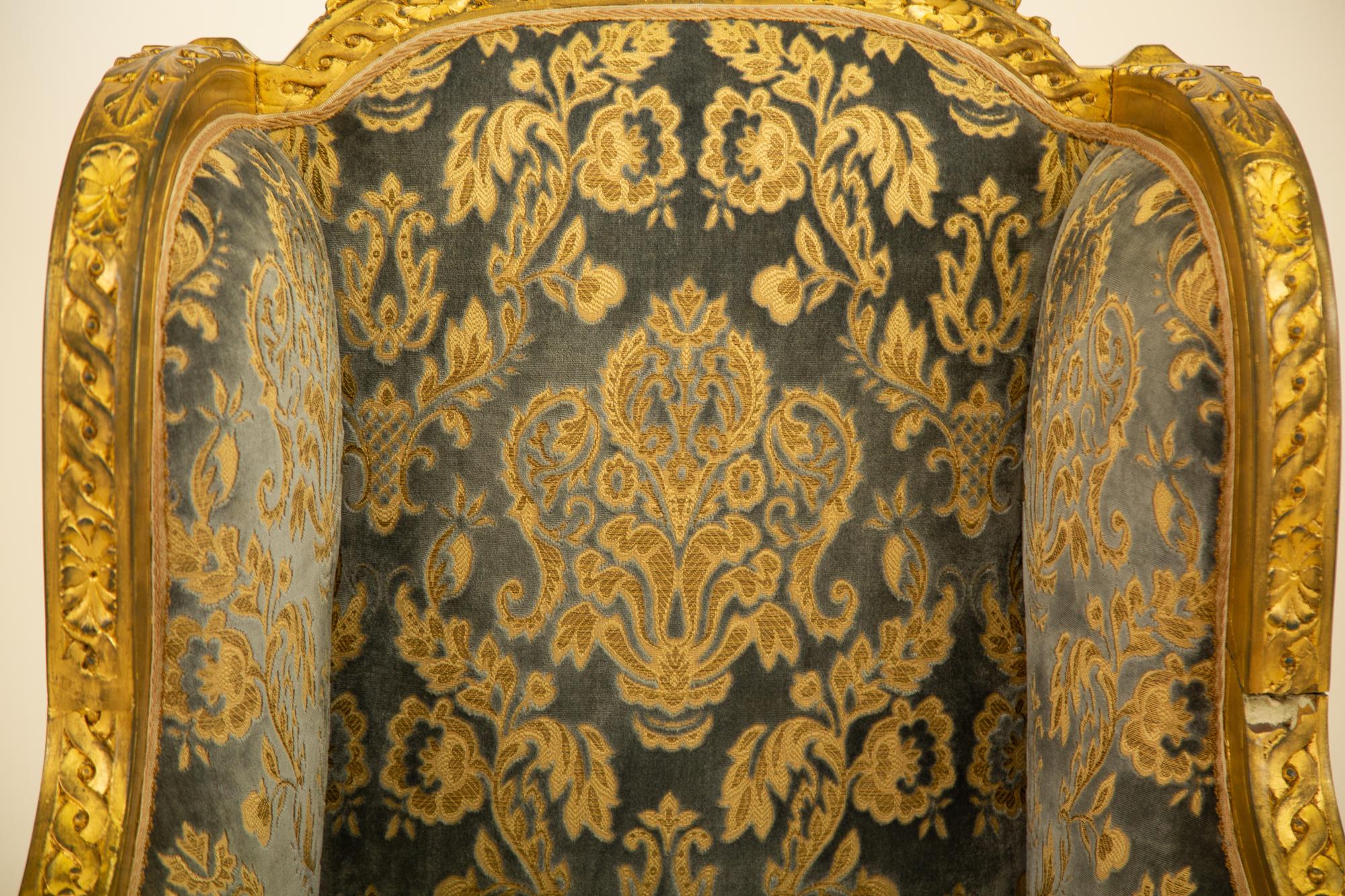 A Pair of Louis XVI Style Giltwood Bergeres a Oreilles