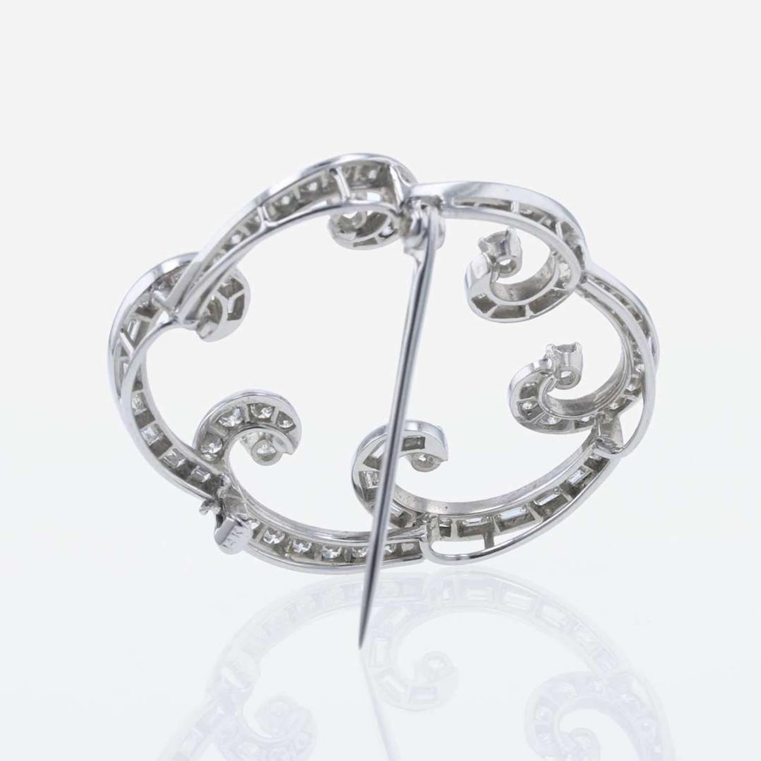 A Diamond and 14K White Gold Scalloped Brooch