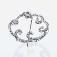 A Diamond and 14K White Gold Scalloped Brooch