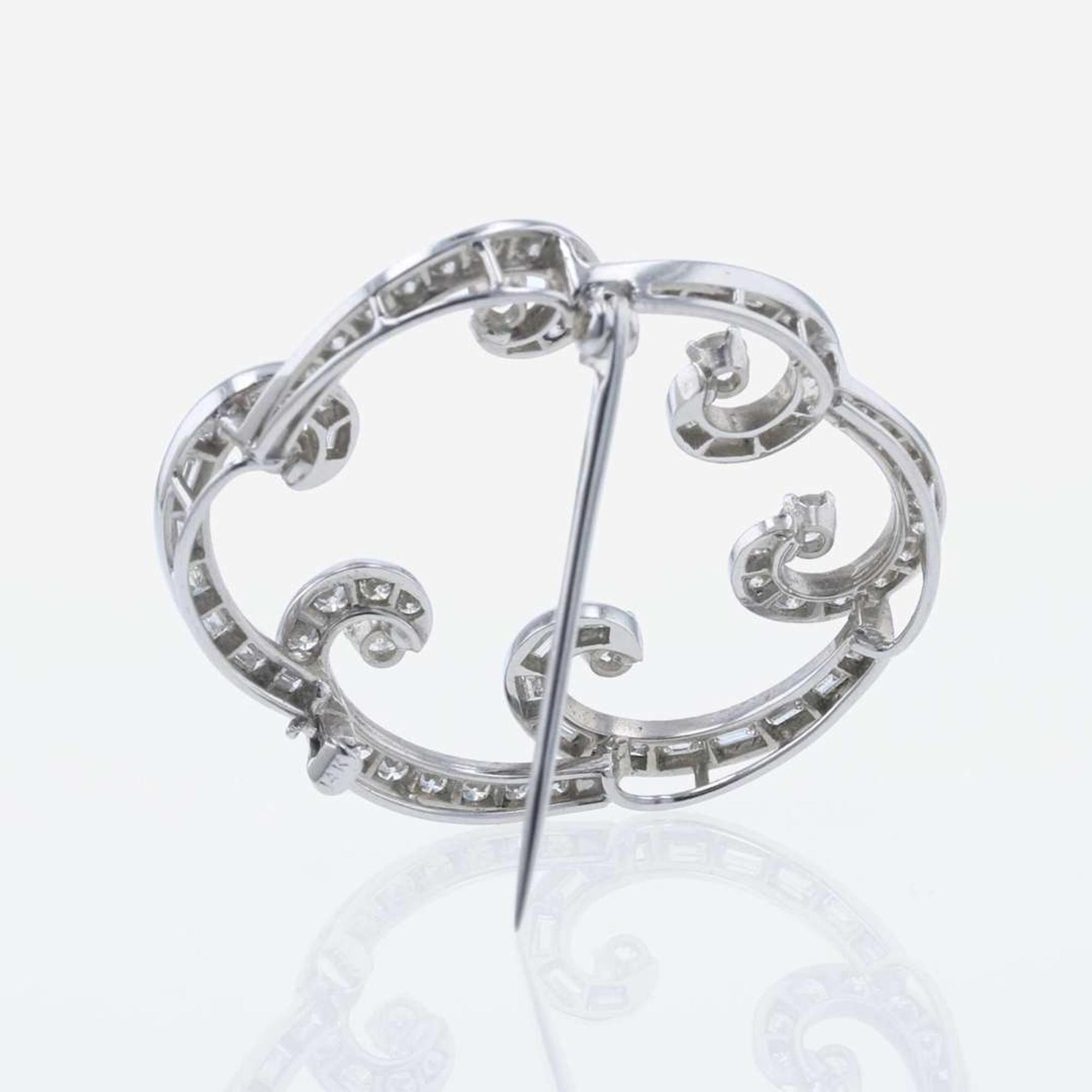 A Diamond and 14K White Gold Scalloped Brooch