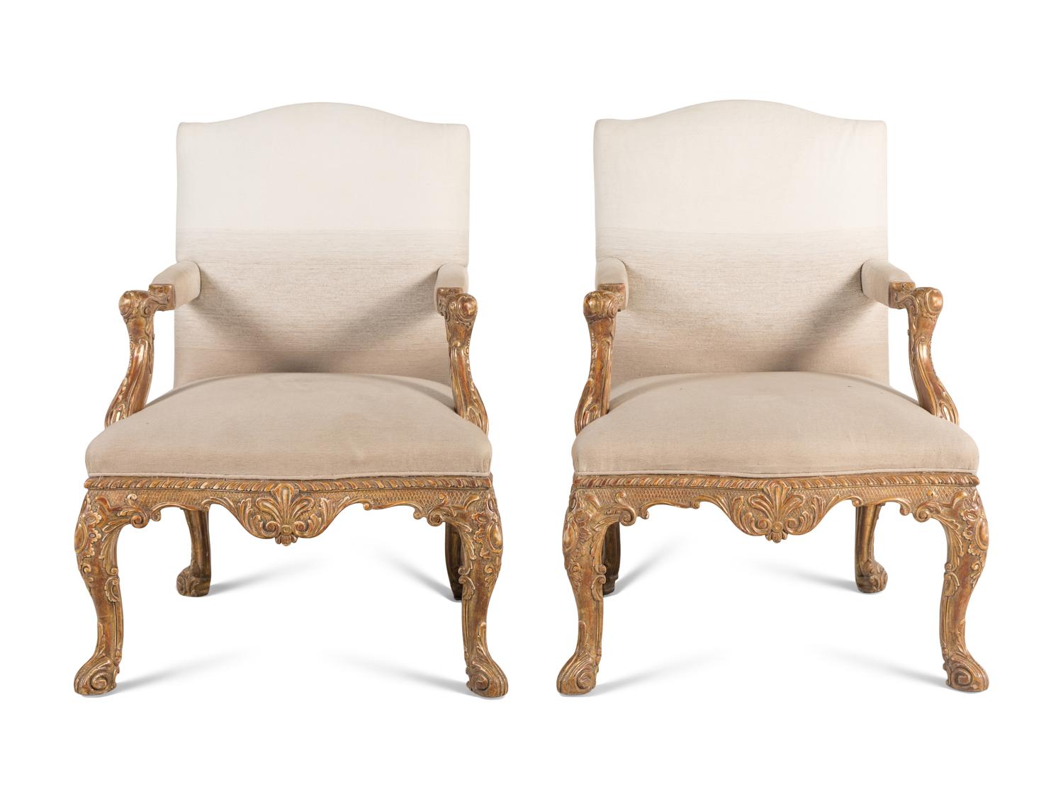 A Pair of George II Style Giltwood Armchairs