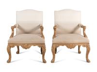 A Pair of George II Style Giltwood Armchairs