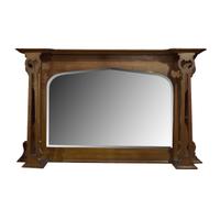 An Arts and Crafts Oak Overmantel with Beveled Mirror 47" W x 7.5" D x 30.5" H — England, Circa 1880