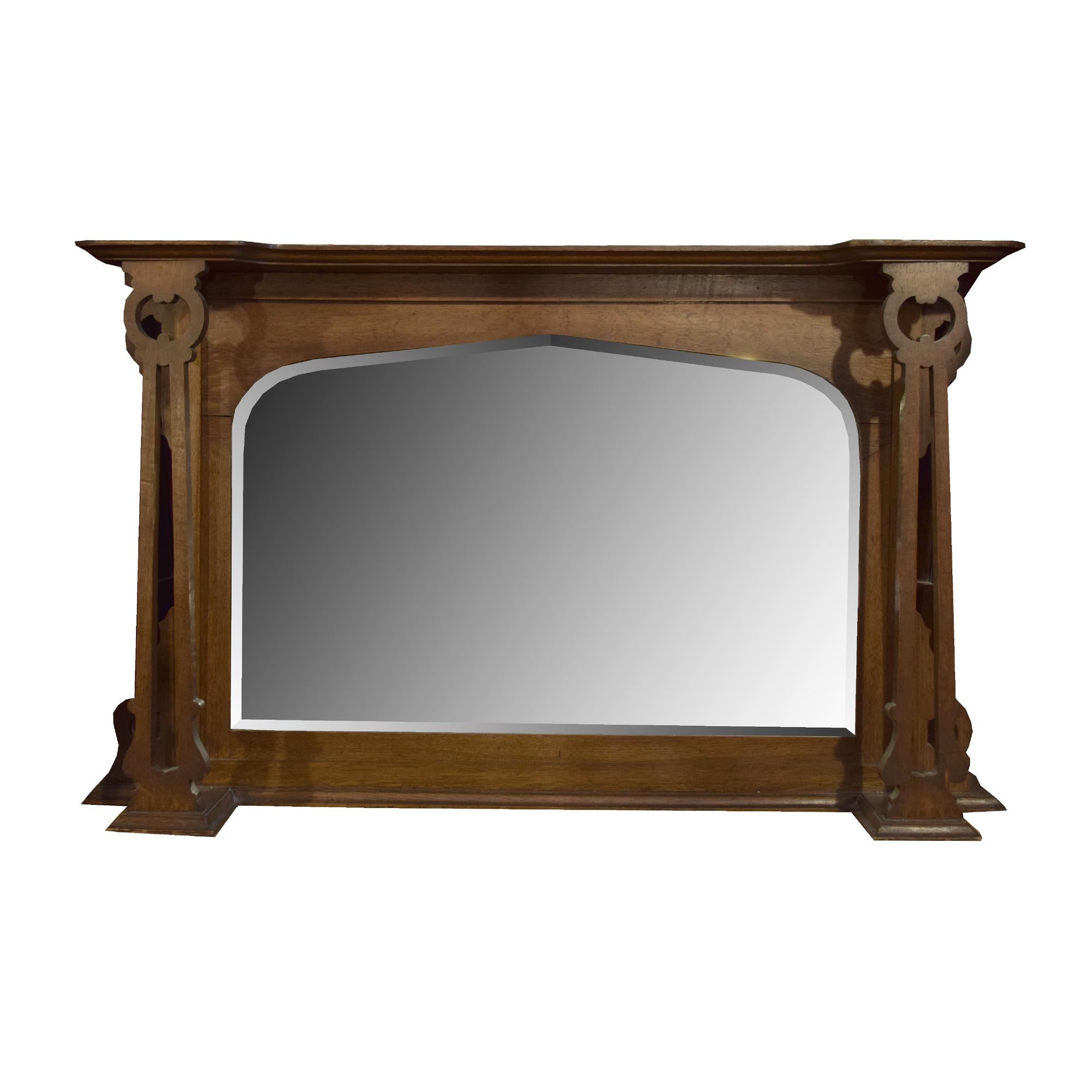 An Arts and Crafts Oak Overmantel with Beveled Mirror 47" W x 7.5" D x 30.5" H — England, Circa 1880
