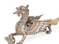 A Victorian Silver-Plate and Horn Dragon Lighter