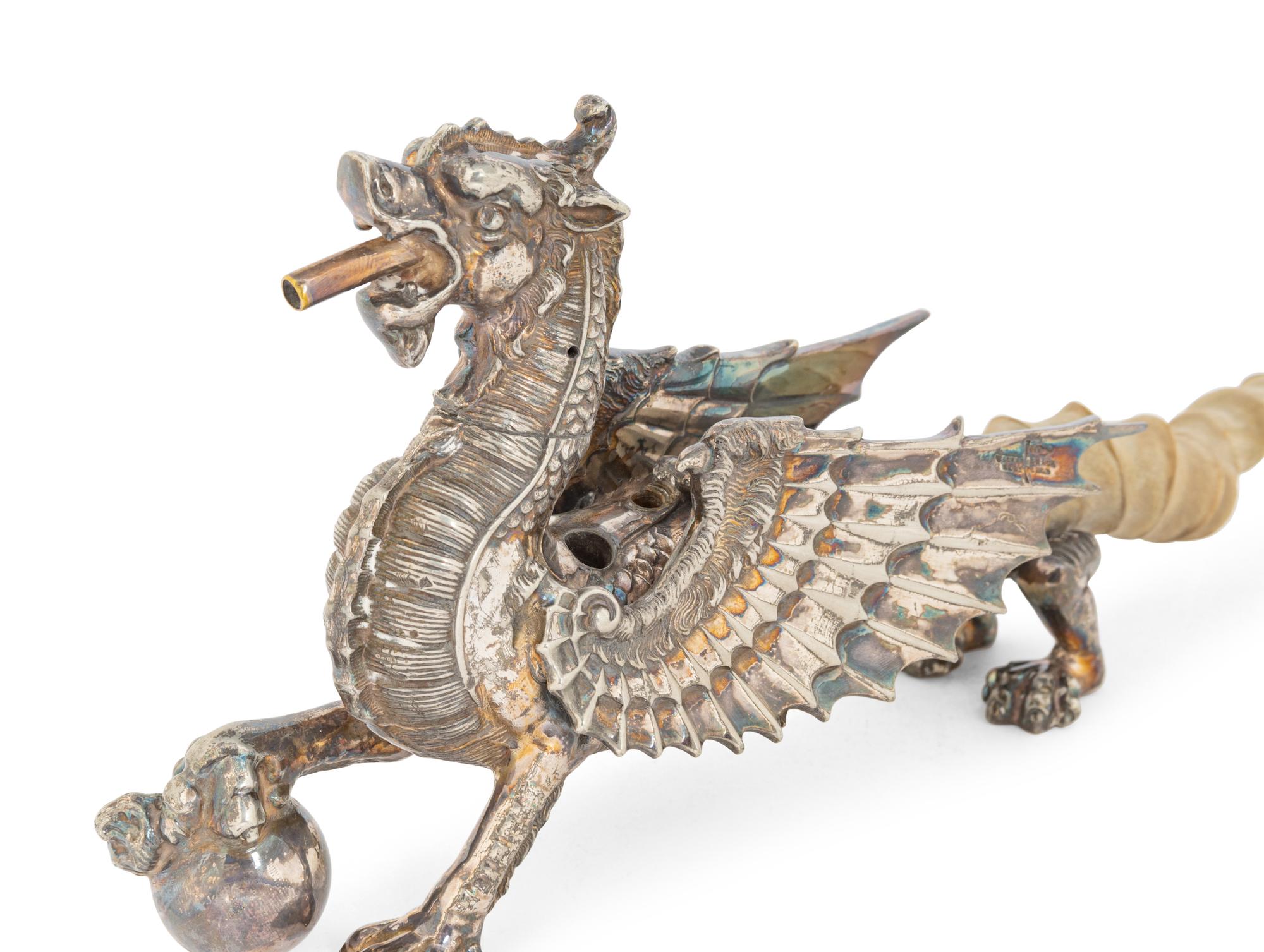 A Victorian Silver-Plate and Horn Dragon Lighter