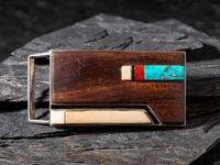 Sterling Silver and Mosaic Inlay Belt Buckle, with 14K Gold Spacers