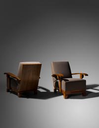 Pair of Art Deco High-Back Burl Walnut Lounge Chairs