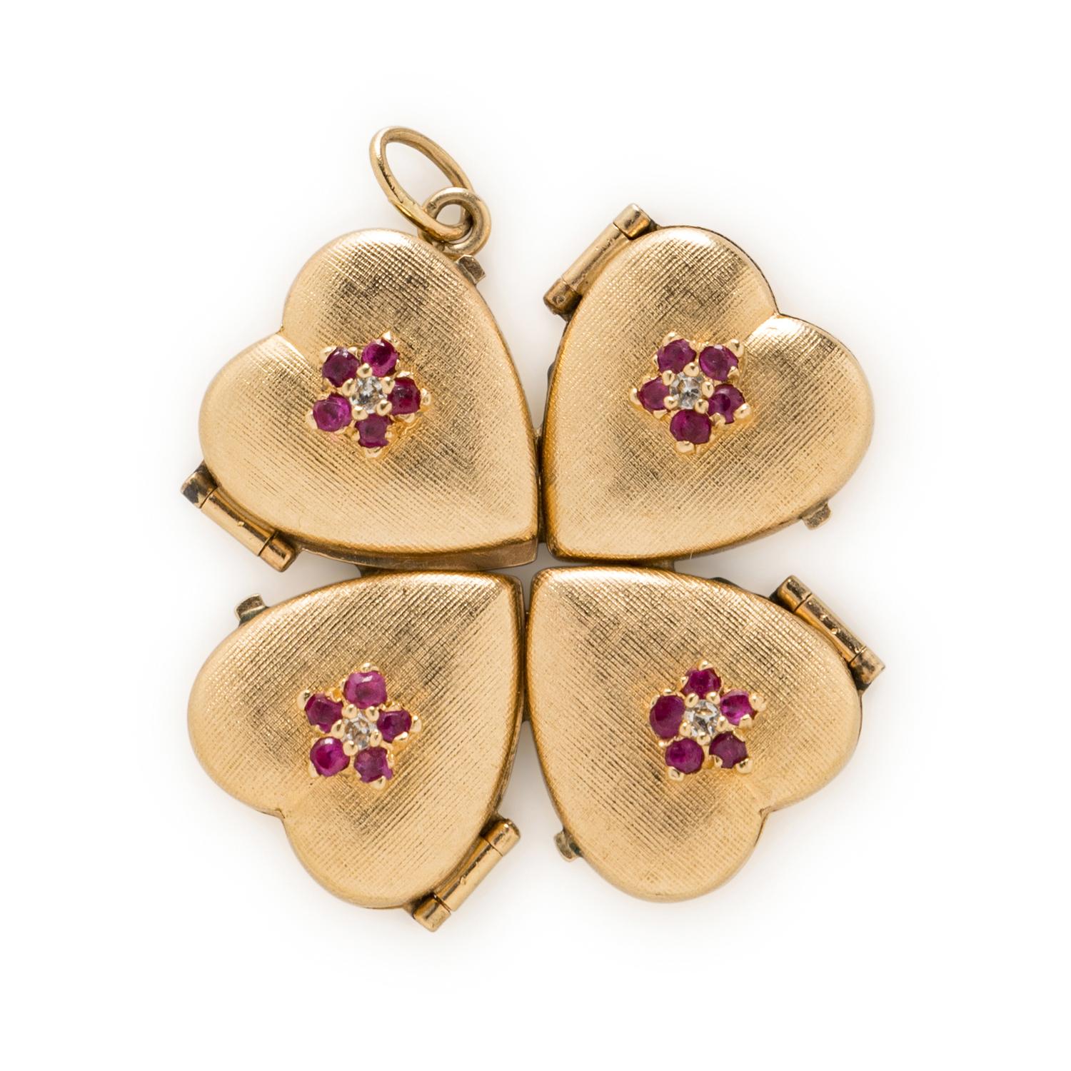 YELLOW GOLD FOUR LEAF CLOVER LOCKET CHARM