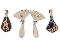 Silver Post Earrings and Pendant with 14K Gold Accents and set with Turquoise, Coral, and Lapis