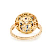 BICOLOR GOLD, DIAMOND, AND SYNTHETIC SAPPHIRE RING