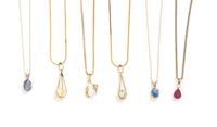 A Collection of Yellow Gold and Gemstone Pendants, 13.65 dwts