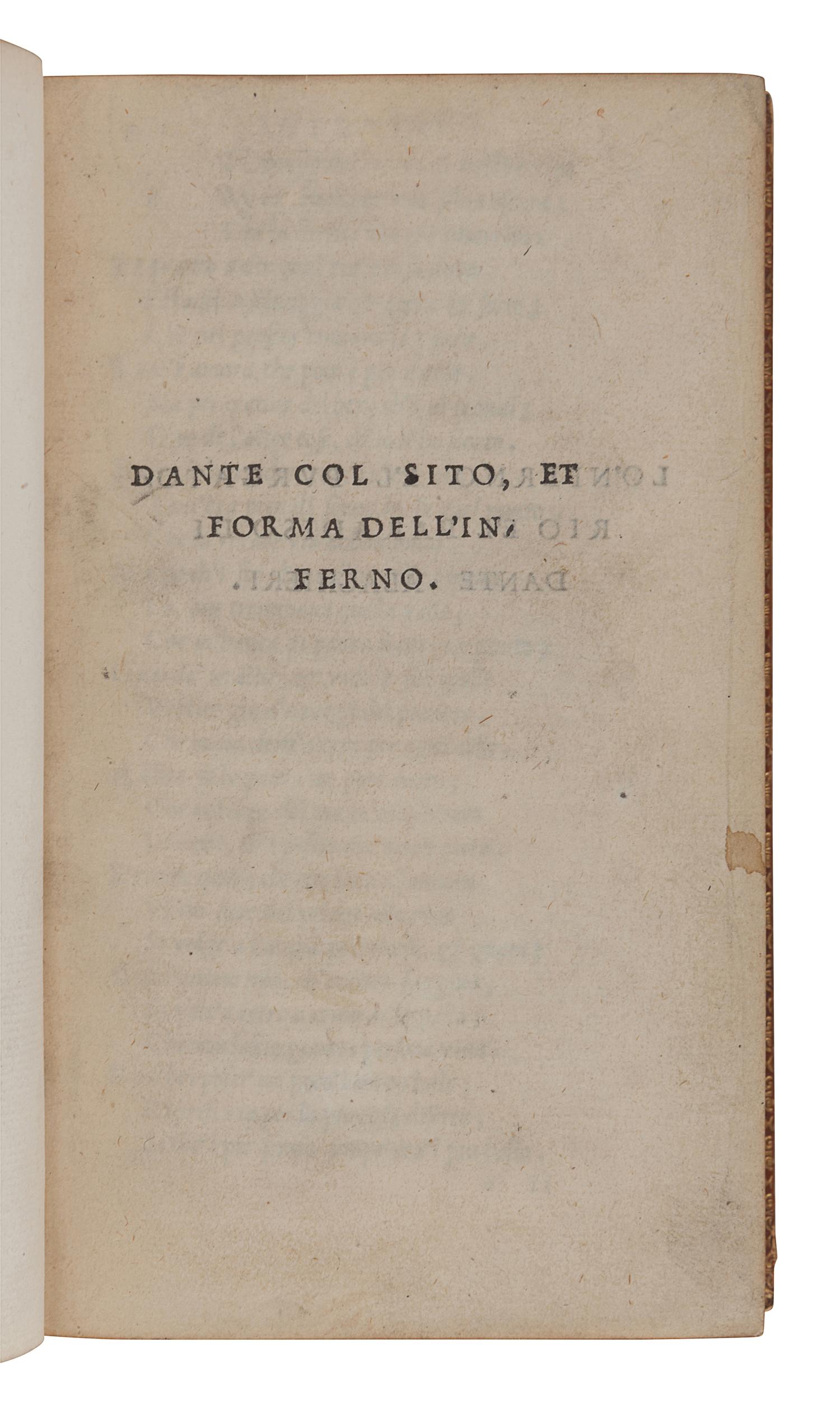 DANTE Alighieri (1265-1321). Dante col sito, et forma dell'inferno tratta dalla istessa descrittione del poeta . [Toscolano:] Alessandro Paganino Benacenses, [ca 1525].