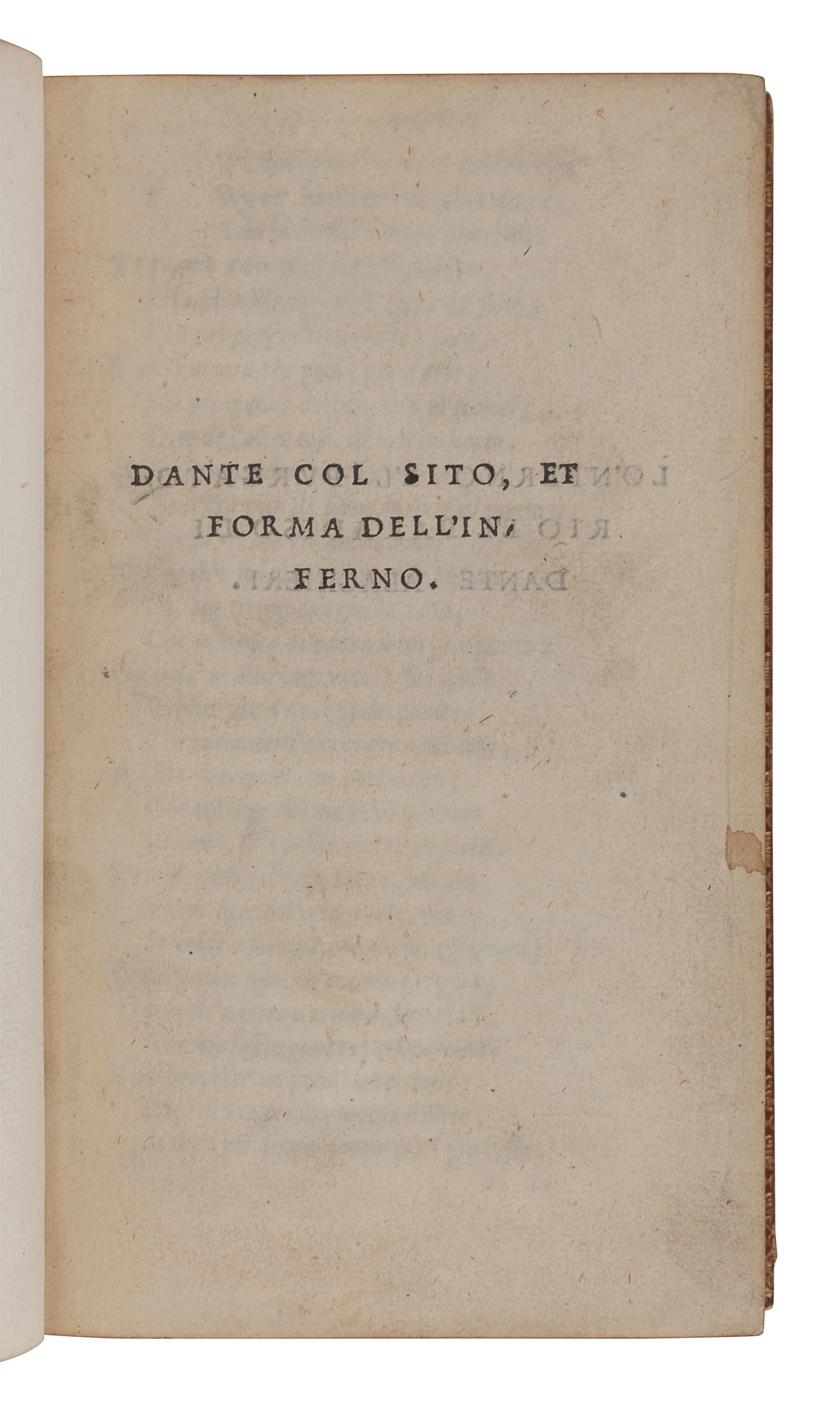 DANTE Alighieri (1265-1321). Dante col sito, et forma dell'inferno tratta dalla istessa descrittione del poeta . [Toscolano:] Alessandro Paganino Benacenses, [ca 1525].