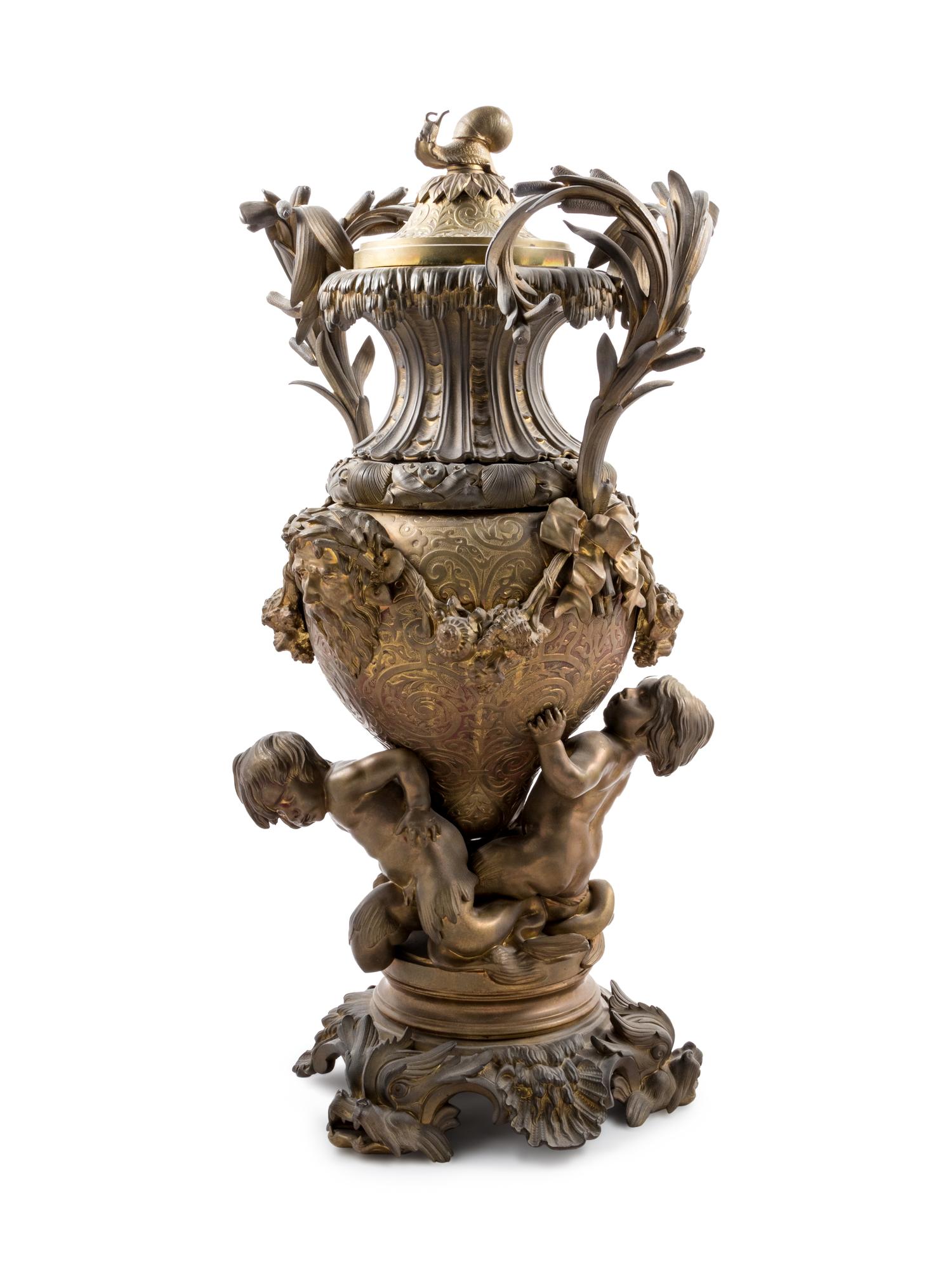A Napoleon III Style Gilt Bronze Covered Urn