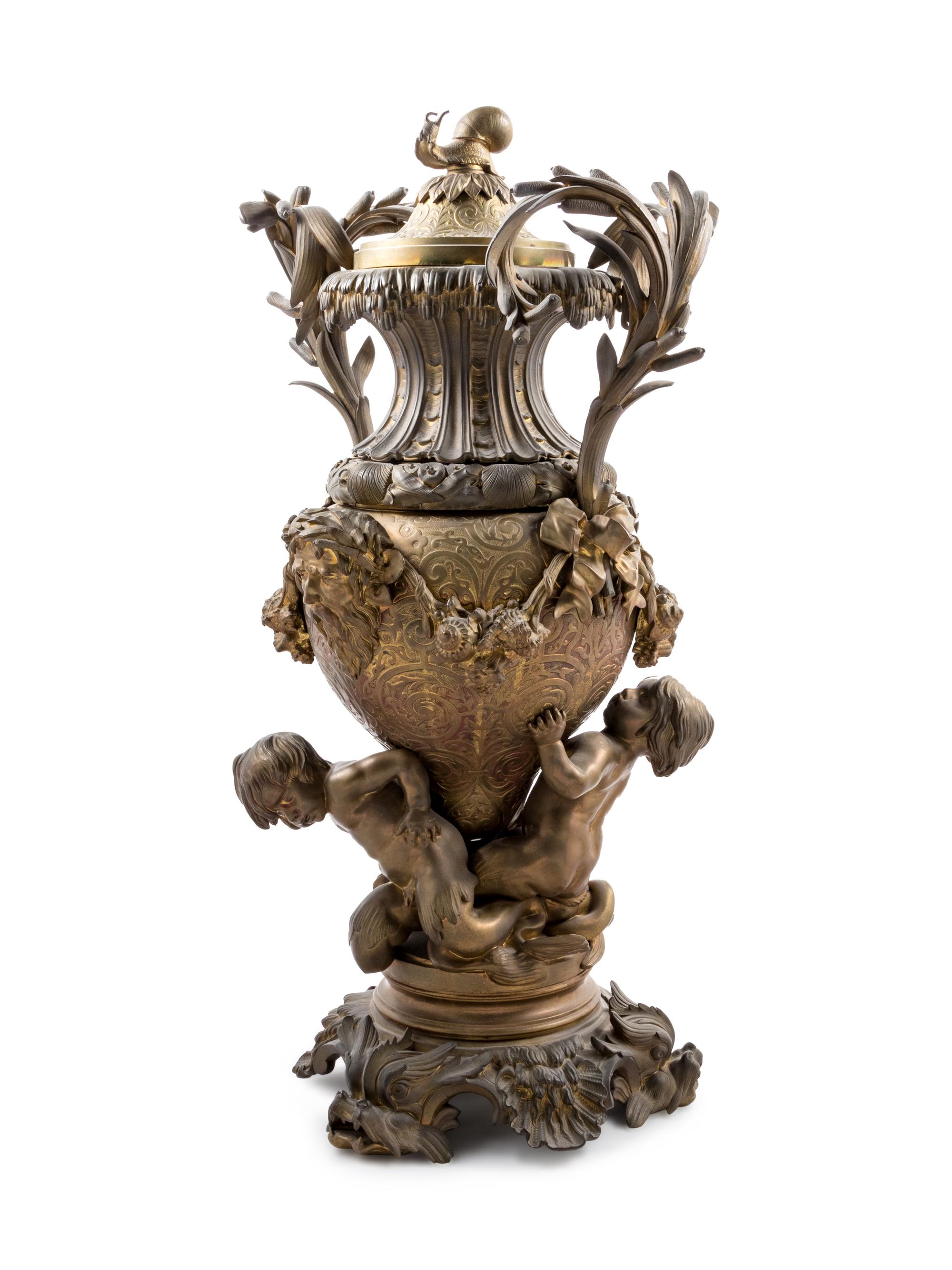 A Napoleon III Style Gilt Bronze Covered Urn