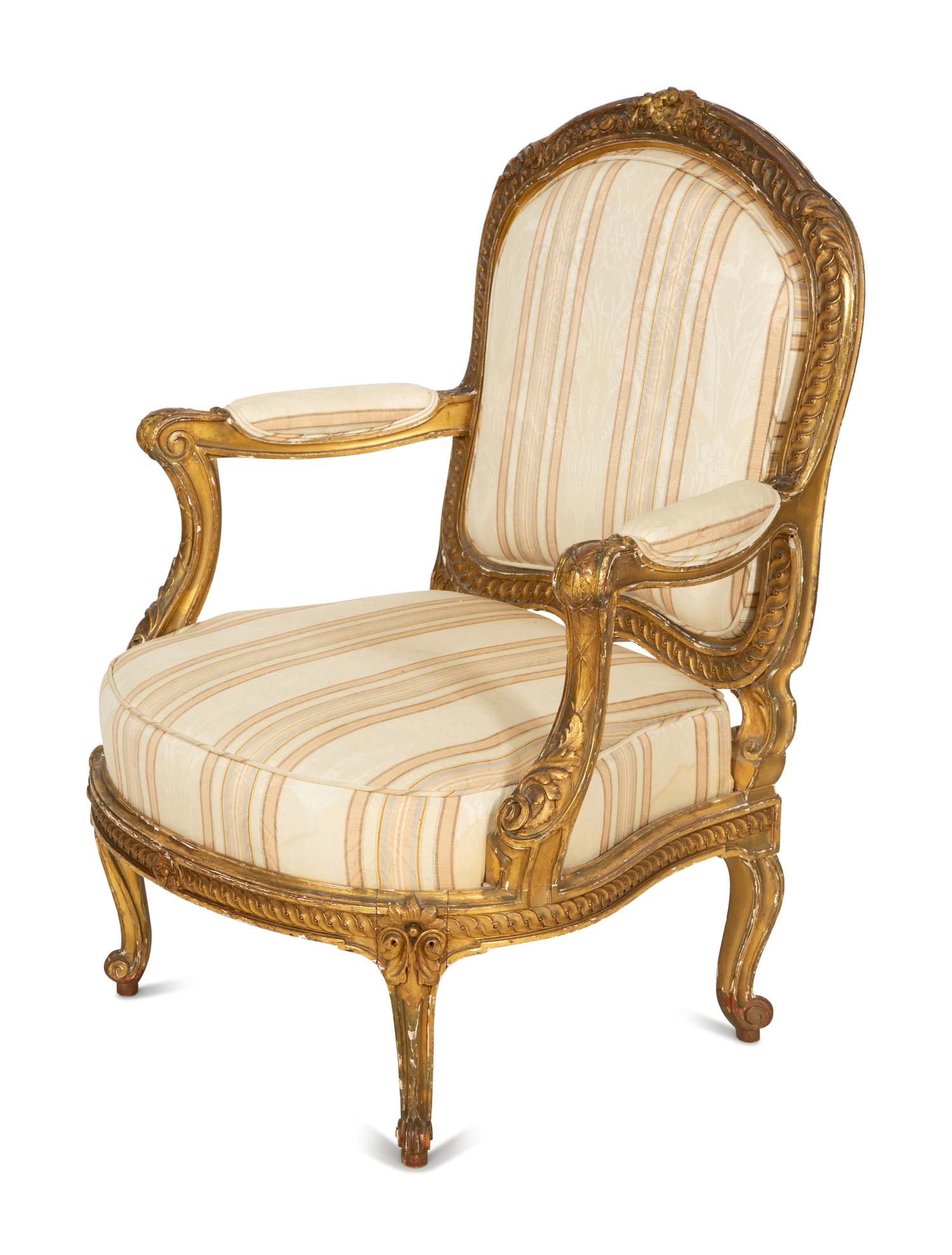 A Louis XV Style Giltwood Fauteuil