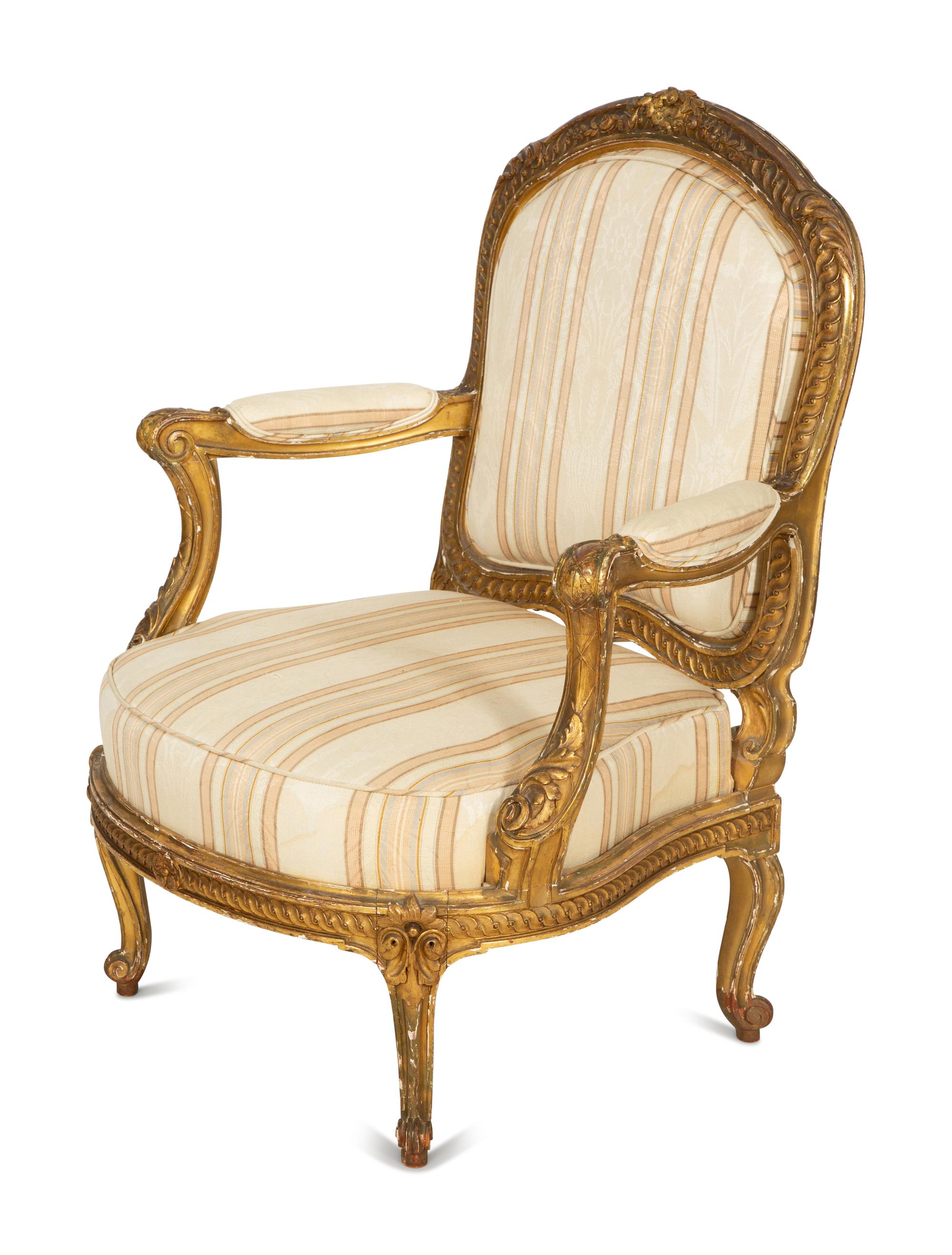 A Louis XV Style Giltwood Fauteuil