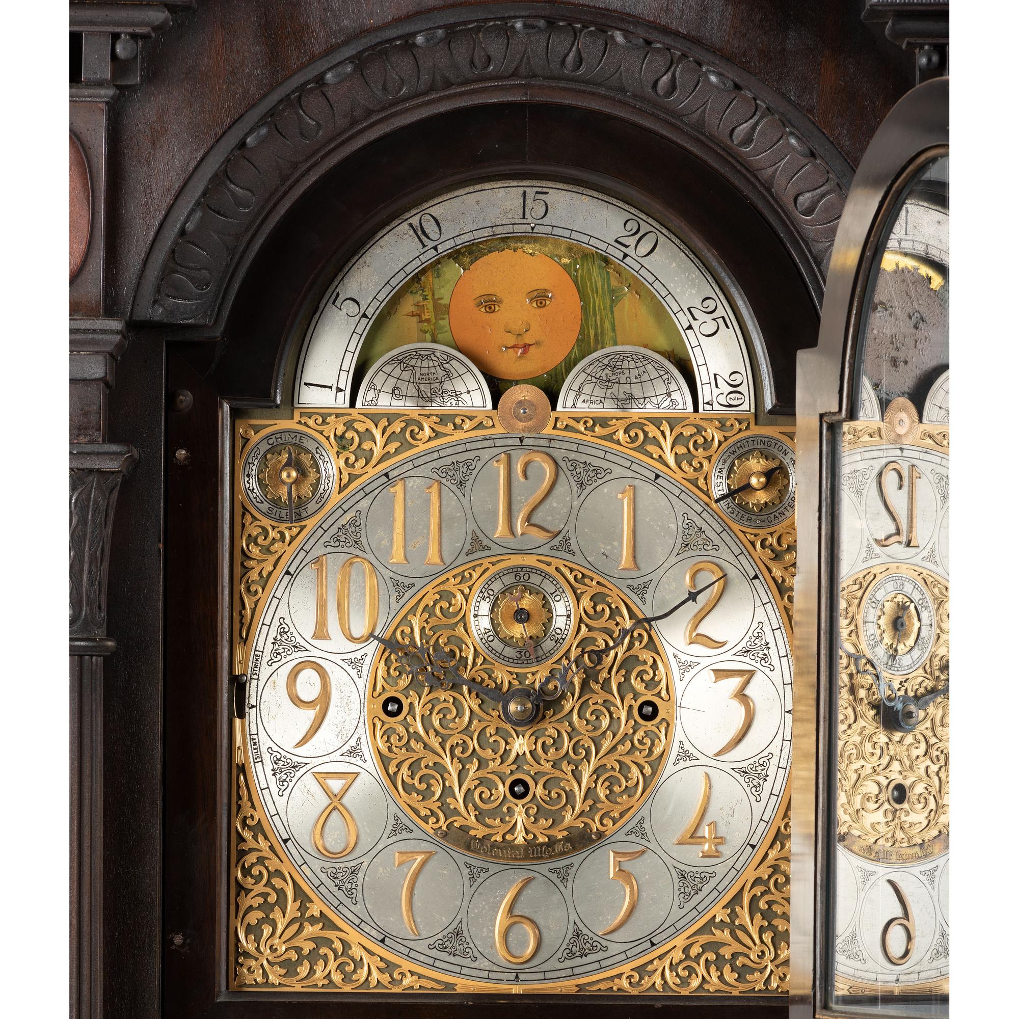 An American Mahogany Nine-Tube Tall Case Clock by Colonial Mfg. Co.
