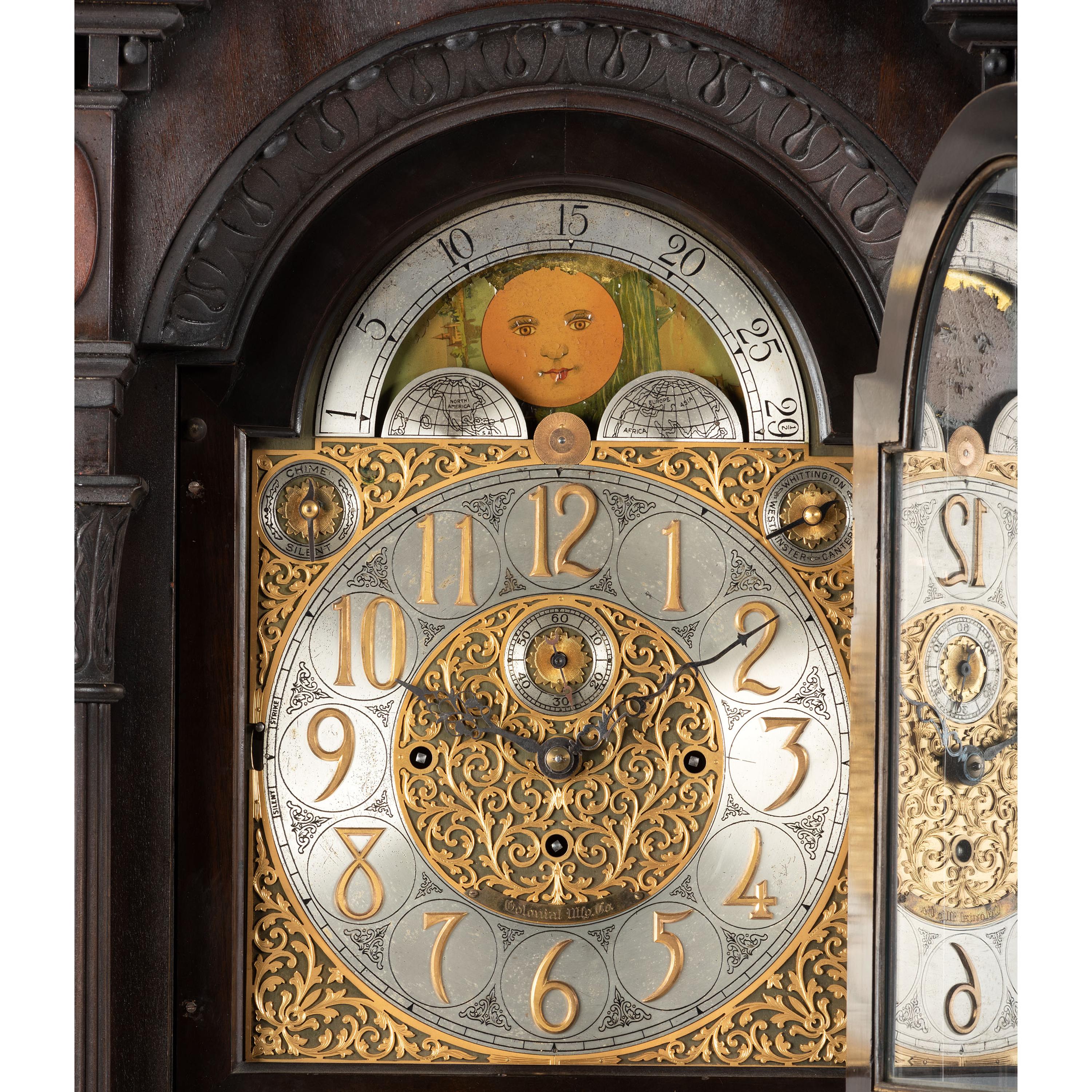 An American Mahogany Nine-Tube Tall Case Clock by Colonial Mfg. Co.