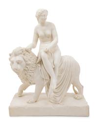 An English Parian Ware Group of Una and the Lion