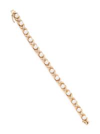 YELLOW GOLD, CULTURED PEARL AND DIAMOND BRACELET
