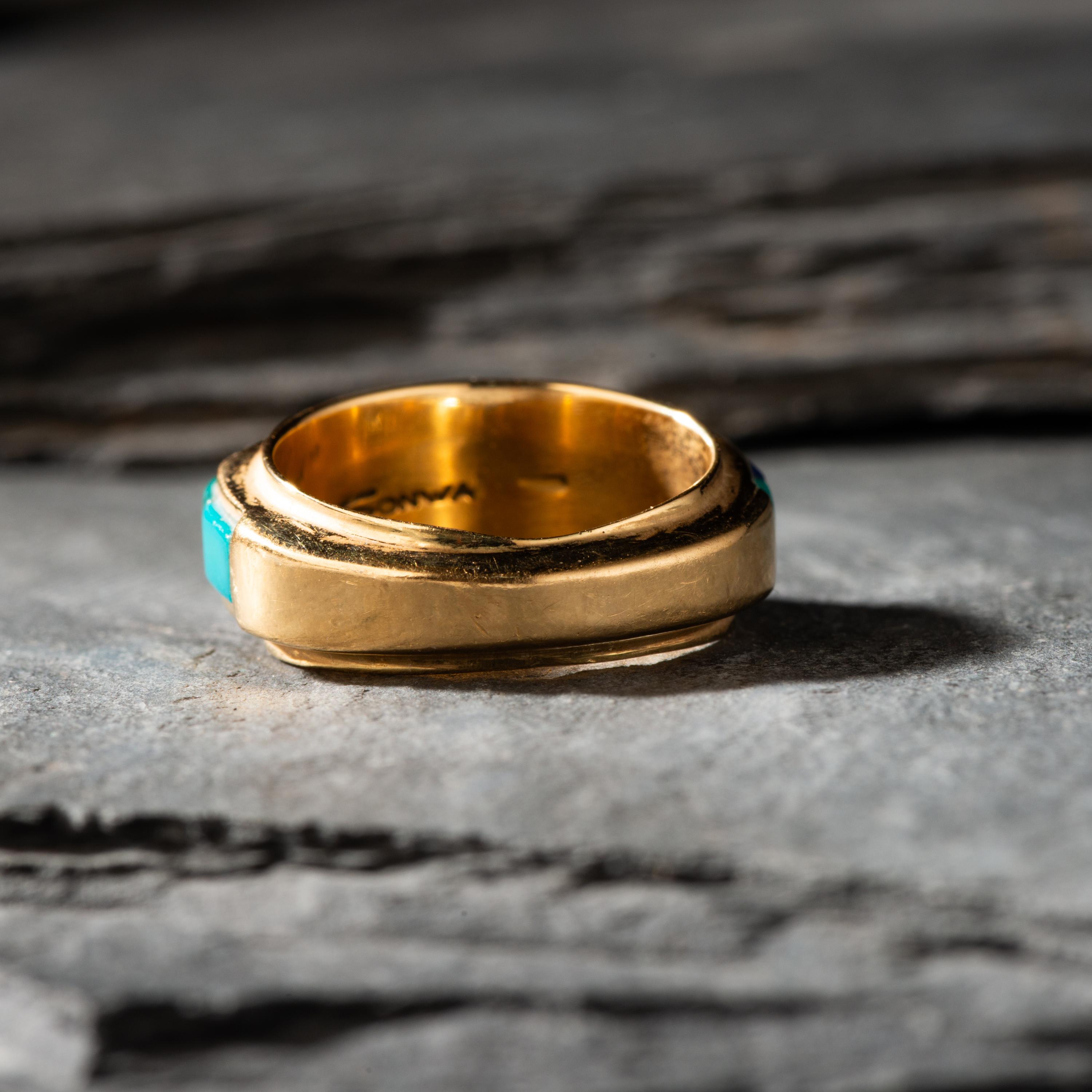 Verma Nequatewa, Sonwai (Hopi, b. 1949) — 18K Gold and Cobblestone Inlay Ring