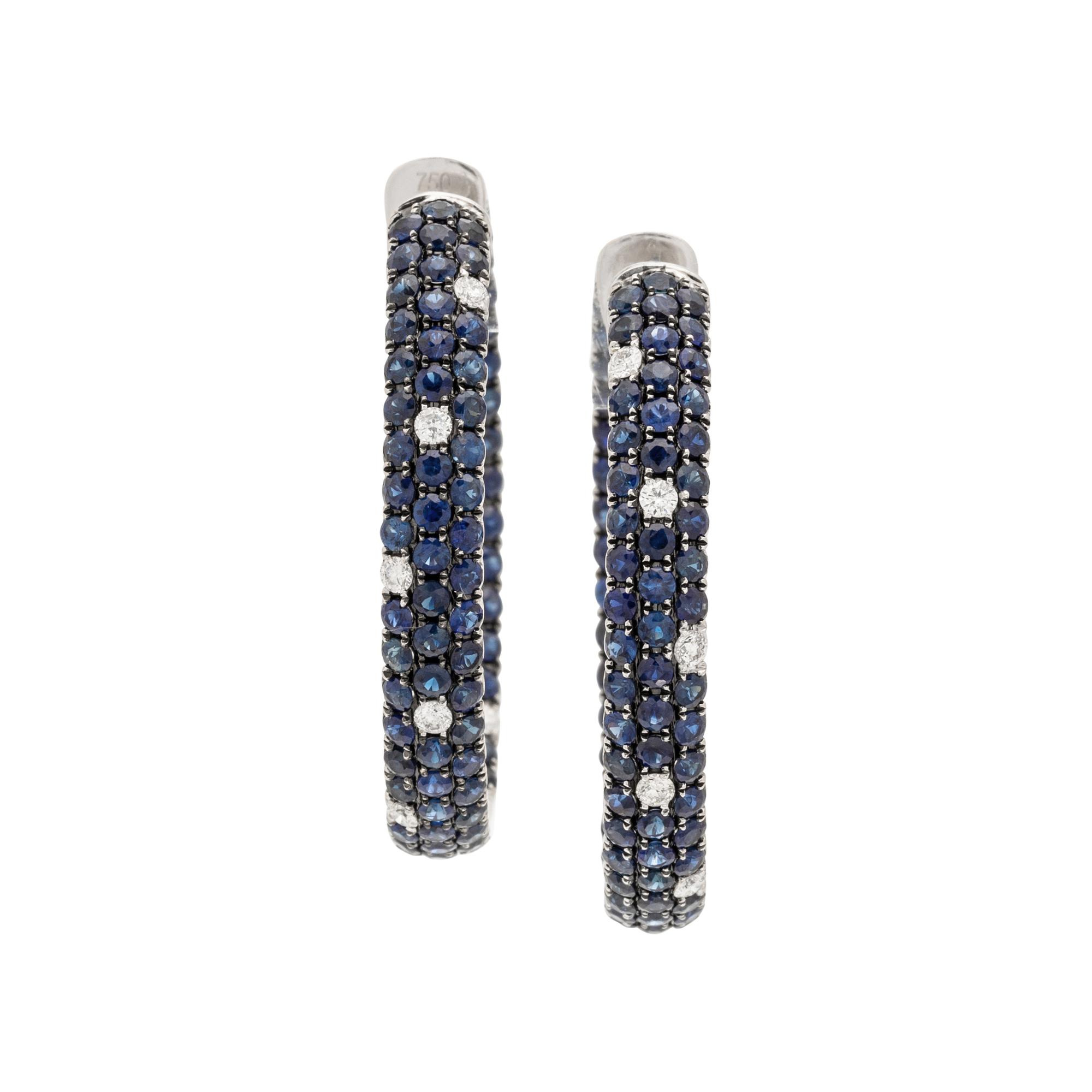 SAPPHIRE AND DIAMOND HOOP EARRINGS