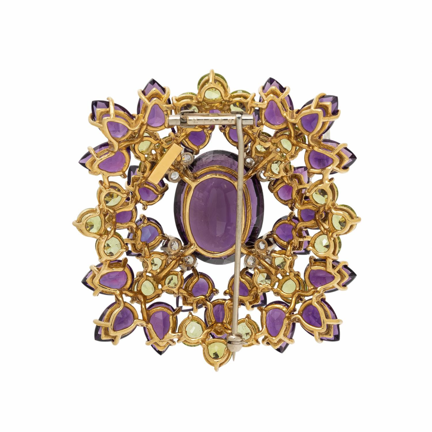AMETHYST, PERIDOT AND DIAMOND BROOCH