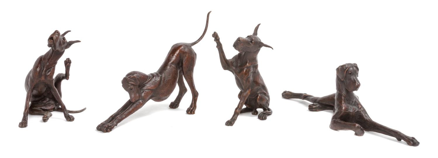 Four Bronze Figures of Dogs, Louise M. Peterson Width of widest 8 1/4 inches. — 21ST CENTURY