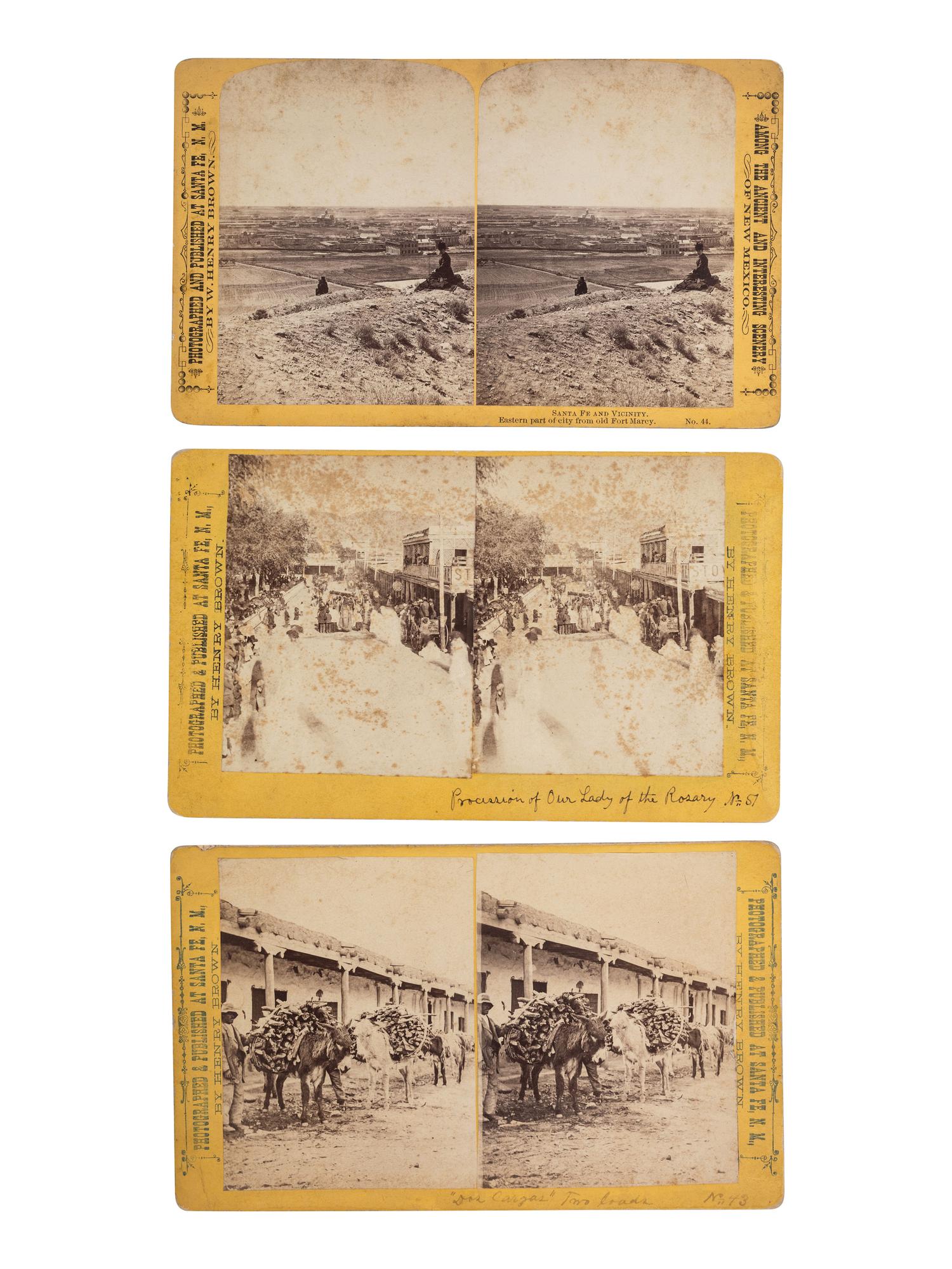 [NEW MEXICO]. BROWN, W. Henry, photographer. A group of 3 stereoviews of Santa Fe, incl. Santa Fe And Vicinity. Eastern part of city from old Fort Marcy . Santa Fe, NM.