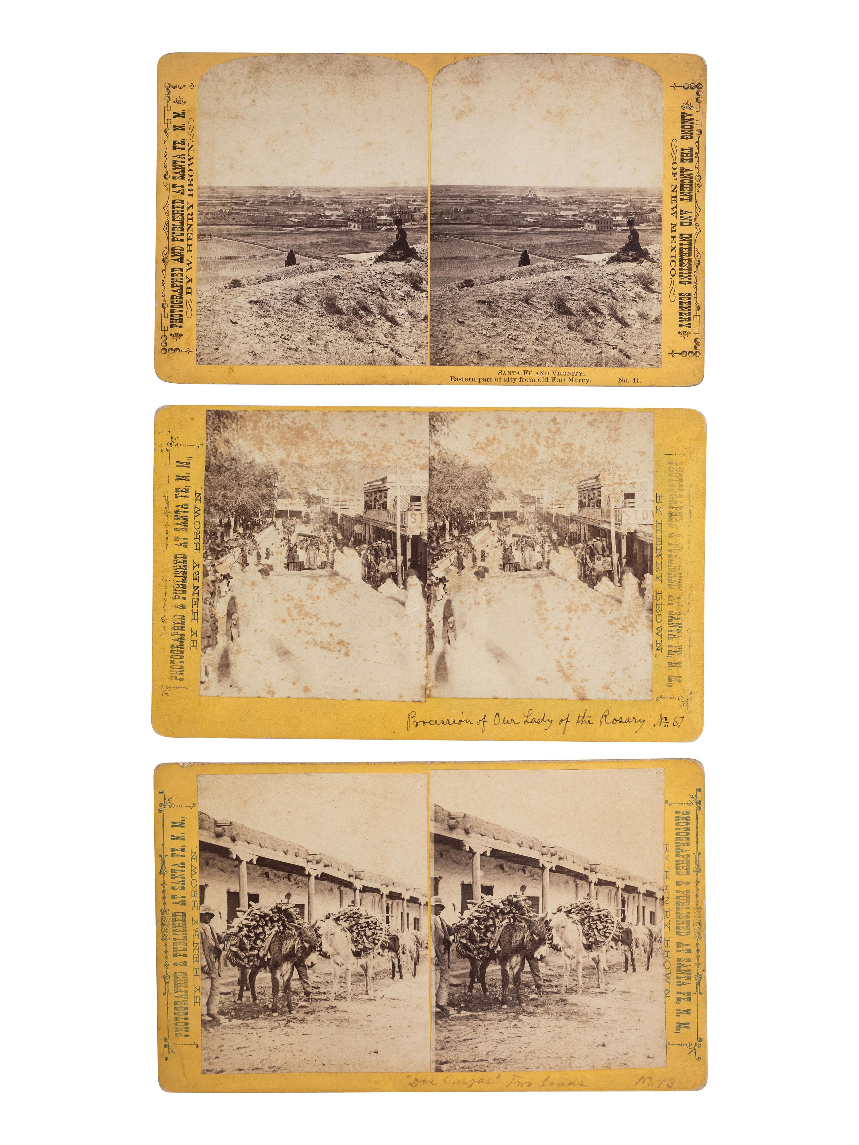 [NEW MEXICO]. BROWN, W. Henry, photographer. A group of 3 stereoviews of Santa Fe, incl. Santa Fe And Vicinity. Eastern part of city from old Fort Marcy . Santa Fe, NM.
